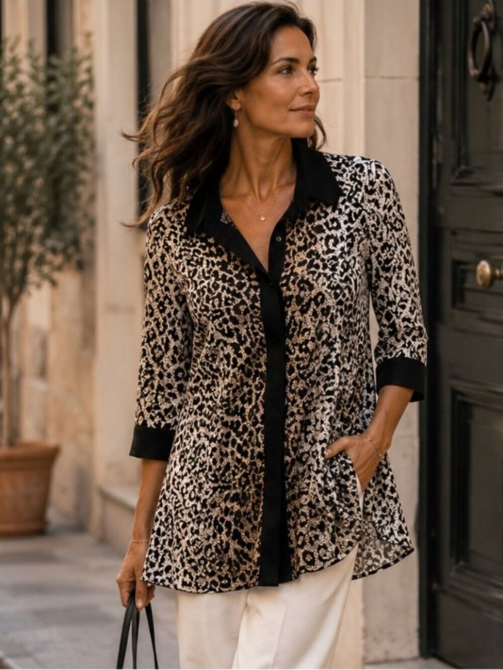 Joseph Ribkoff Animal Print Tunic Top Size 8 Y2K Glam Career Chic Boho Lagenlook